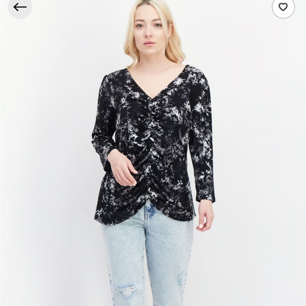 Cooper & Ella flower ruched gathered front top blouse small